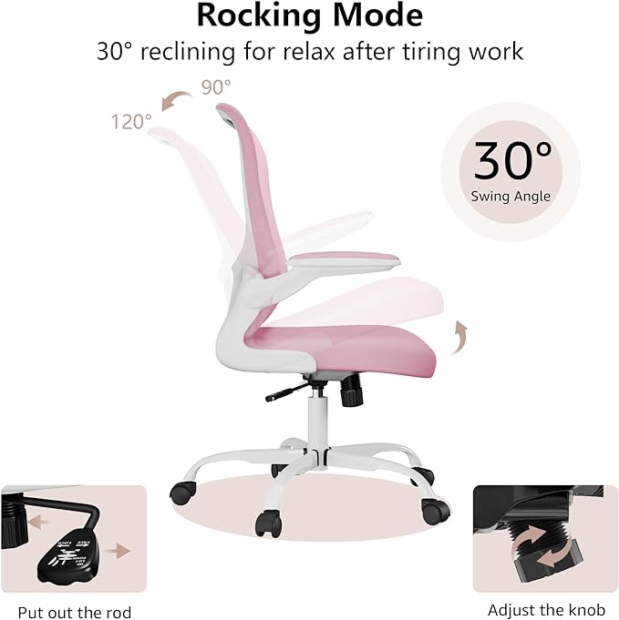 Ergonomic Office Chair, Comfort Swivel Home Office Task Chair, Breathable Mesh Desk Chair, Lumbar Support Computer Chair with Flip-up Arms and Adjustable Height - LeafyLoom