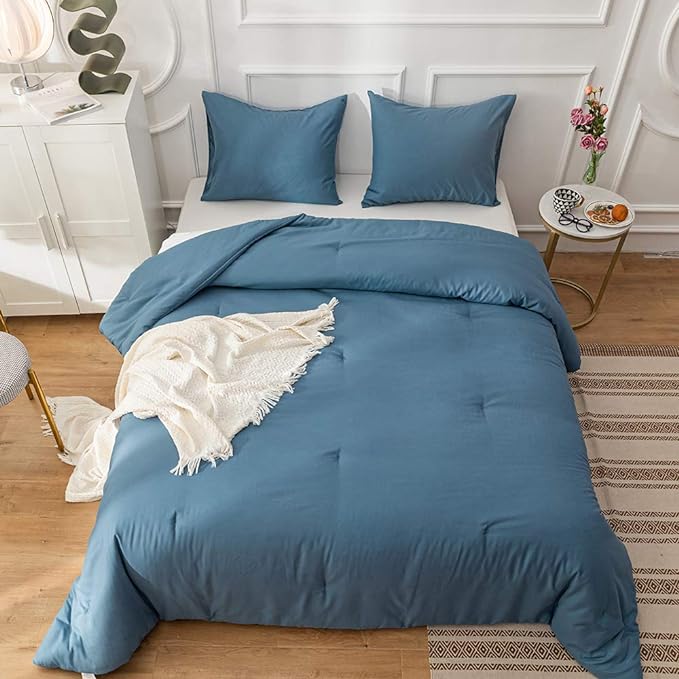 Lake Blue Comforter Queen Blue Bedding Set 3 Pieces Light Blue Comforter Set 1 Blue Queen Comforter with 2 Pillowcases - LeafyLoom