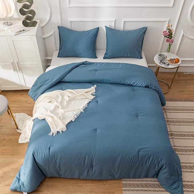 Lake Blue Comforter Set King Solid Blue Bedding Quilt Set Men Bright Blue Blanket Set Adult Lightweight Breathable Durable Royal Blue Comforter Set Women Bed Comforter Set Breathable Bedding - LeafyLoom