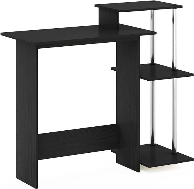 Furinno Efficient Home Laptop Notebook Computer Desk with Square Shelves, Side, Americano/Chrome - LeafyLoom