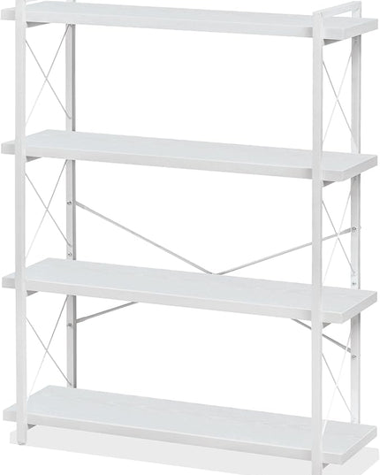 HCHQHS Bookshelf, 4-Tier Industrial Bookcase, White Open Book Shelf, Freestanding Tall Bookshelves with Metal Frame - LeafyLoom