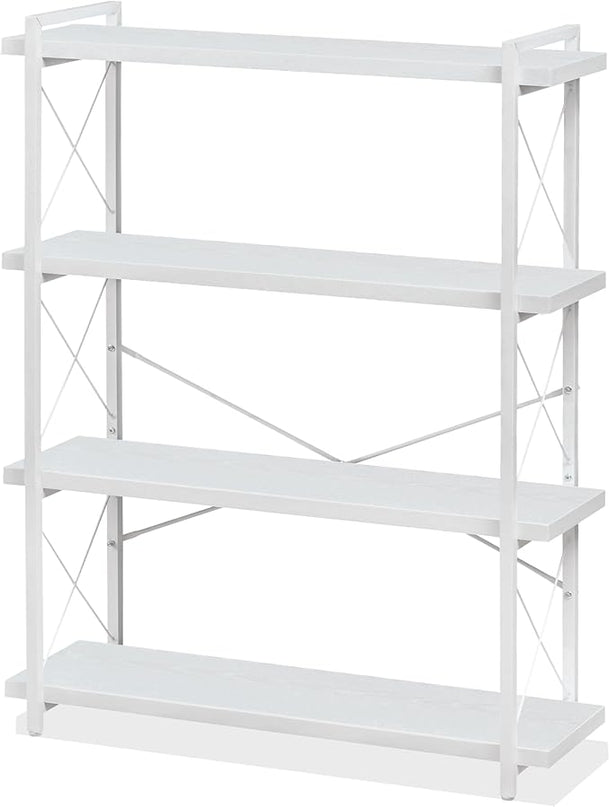 HCHQHS Bookshelf, 4-Tier Industrial Bookcase, White Open Book Shelf, Freestanding Tall Bookshelves with Metal Frame - LeafyLoom