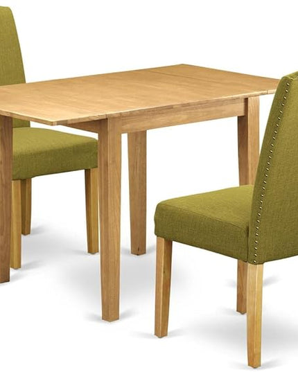 East West Furniture Norden 3 Piece Room Set Contains a Rectangle Dining Table with Dropleaf and 2 Linen Fabric Parson Kitchen Chairs, 30x48 Inch, NDEN3-OAK-08 - LeafyLoom