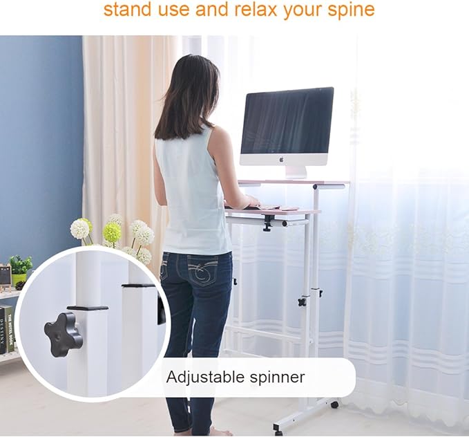 soges Mobile Standing DeskAdjustable Height, Roling Sit-Stand Desk, Small Standing Computer Desk Workstation on Wheels, Sit Stand Up Desk for Home Office, White Maple - LeafyLoom