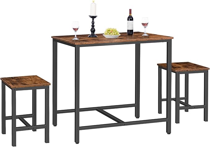 HOOBRO 3-Piece Industrial Dining Table Set, Space Saving Dinette for Kitchen, Dining Room, Small Space, Breakfast Nook, Living Room, Party, Rustic Brown and Black BF75CZ01G1 - LeafyLoom