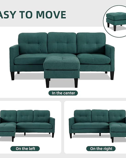 L-Shaped Sectional Modern Sofa - Convertible Sofa Sleeper Sofa Bed Couch Set with Reversible Chaise, Lounge Sofa Modular Cloud Sofa Couch for Living Room Apartment Small Space (Green) - LeafyLoom