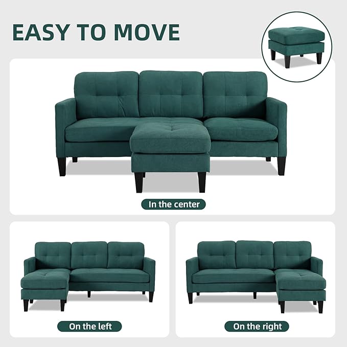 L-Shaped Sectional Modern Sofa - Convertible Sofa Sleeper Sofa Bed Couch Set with Reversible Chaise, Lounge Sofa Modular Cloud Sofa Couch for Living Room Apartment Small Space (Green) - LeafyLoom