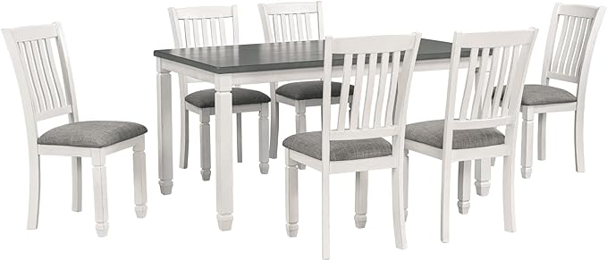 7-Piece Modern Dining, Wooden Kitchen Room Table Set with 6 Upholstered Chairs-Elegantly Shaped Legs and Comfortable Seating, Gray+White - LeafyLoom