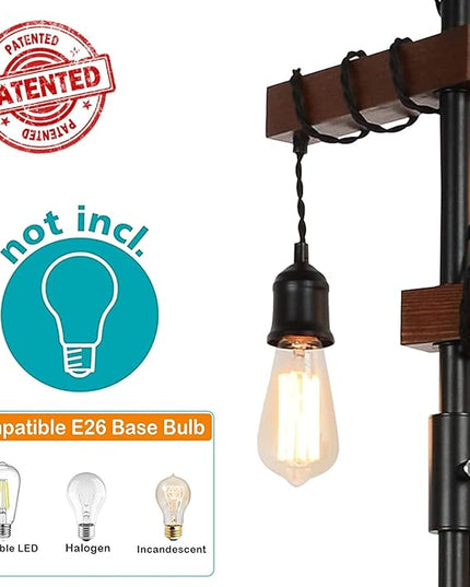 Dimmable Industrial Floor Lamp, Farmhouse Tree Floor Lamp, 68 Inch 3 Lights Wood Standing Lamp, Sturdy Base Tall Vintage Pole Light, Metal Black Floor Lamps for Living Room Bedroom Office Rustic Home - LeafyLoom