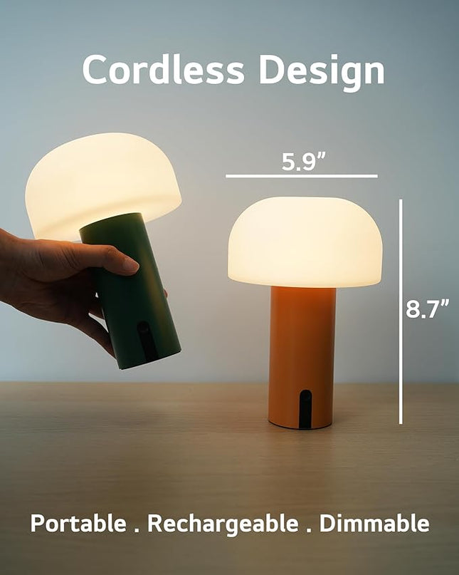 Outdoor Mushroom Table Lamp Rechargeable, Cordless Lamps for Patio Waterproof, Portable Battery Operated Lamp with USB Charging, Touch Dimming Night Light for Home/Porch/Restaurant (Green) - LeafyLoom