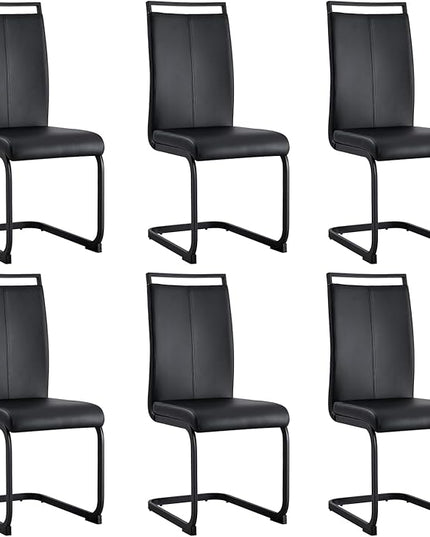 Modern Dining Chairs Set of 6,High Back Kitchen Chairs,Side Room Chair with Black Powder Coating Metal Legs,Easy to Clean Upholstered Dining Chairs,Ideal for Living Room(Black Chairs) - LeafyLoom
