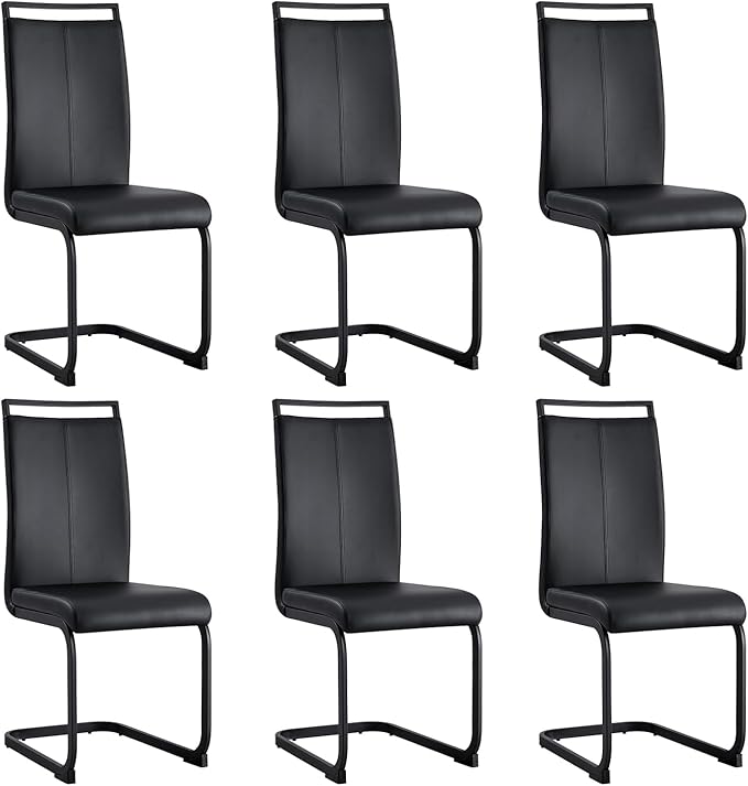 Modern Dining Chairs Set of 6,High Back Kitchen Chairs,Side Room Chair with Black Powder Coating Metal Legs,Easy to Clean Upholstered Dining Chairs,Ideal for Living Room(Black Chairs) - LeafyLoom