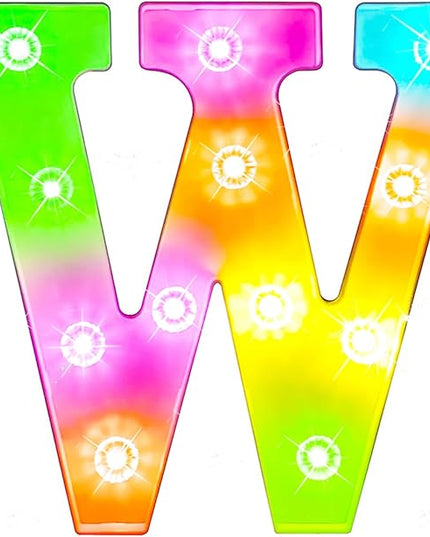 Glintee Light Up Letters Letter Lights - Colorful LED Letters Lights Alphabet for Romantic Valentines Day Night Lights Wedding Birthday Party Home Bar Decor- (Colorful W) - LeafyLoom