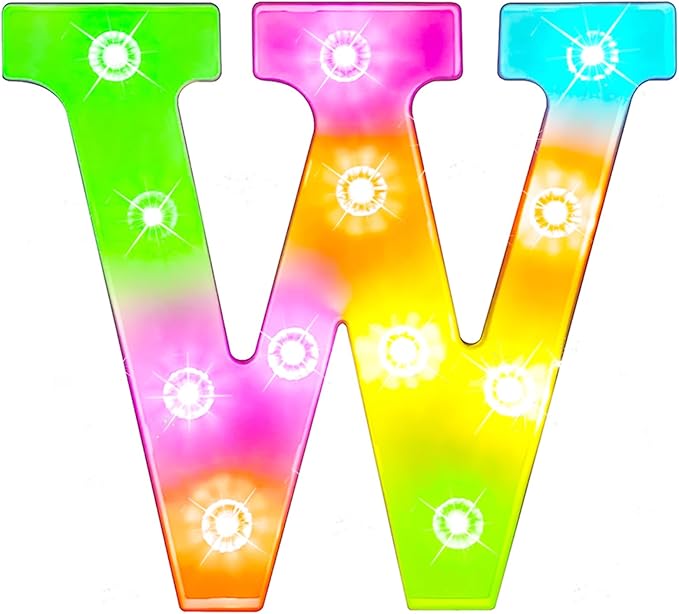 Glintee Light Up Letters Letter Lights - Colorful LED Letters Lights Alphabet for Romantic Valentines Day Night Lights Wedding Birthday Party Home Bar Decor- (Colorful W) - LeafyLoom