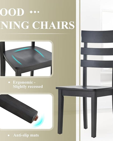 COLAMY Wooden Dining Chairs Set of 6, Ladder High Back Kitchen Side Chair, Farmhouse Armless Dining Room Chairs with Adjustable Foot Pegs, Black - LeafyLoom