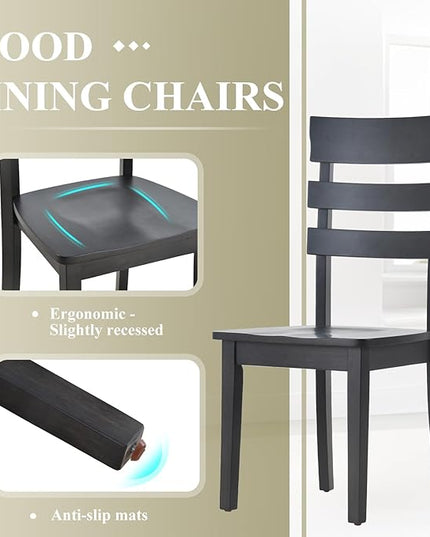 COLAMY Wooden Dining Chairs Set of 4, Ladder High Back Kitchen Side Chair, Farmhouse Armless Dining Room Chairs with Adjustable Foot Pegs, Black - LeafyLoom