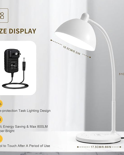 BOHON Desk Lamp, LED Desk Lamp with USB Charging Port, Wireless Charger Desk Light for Home Office, 5 Colors 6 Levels Brightness, Touch Table Lamp for Bedroom Bedside College Dorm Reading, White - LeafyLoom
