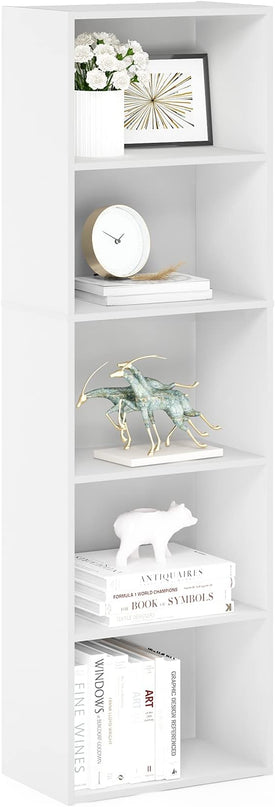 Furinno Luder Bookcase / Book / Storage , 5-Tier, White - LeafyLoom