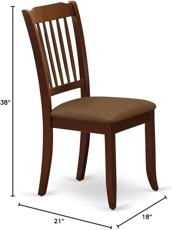 East West Furniture DAC-MAH-C Danbury Dining Room Chairs - Linen Fabric Upholstered Solid Wood Chairs, Set of 2, Mahogany - LeafyLoom