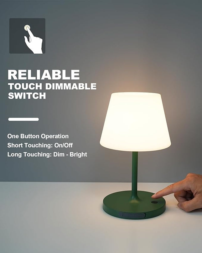 Outdoor Battery Operated Table Lamp Waterproof, 4000mAh Cordless Table Lamp Rechargeable, Touch Dimmable Desk Lamp, LED Night Light for Patio Camping Restaurant Home, H9.6in, Green - LeafyLoom