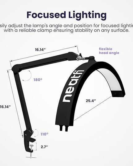 Neatfi Half Moon LED Table Lamp for Estheticians, Nail Tech, and Cosmetician for Nail Art, Facial, Waxing, Threading and Tattoo (with Clamp, Black) - LeafyLoom