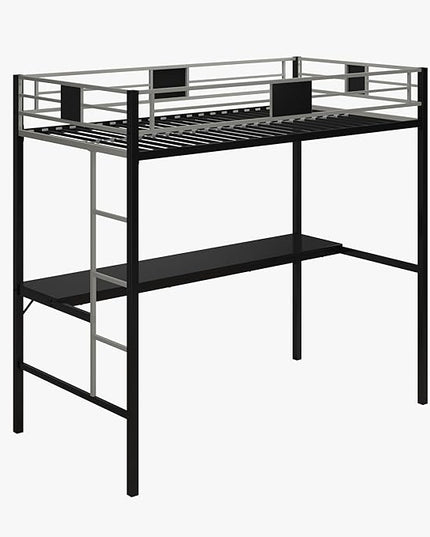 DHP Screen Loft Metal Bunk Bed with Desk and Ladder, Space-Saving Design, Silver Twin - LeafyLoom