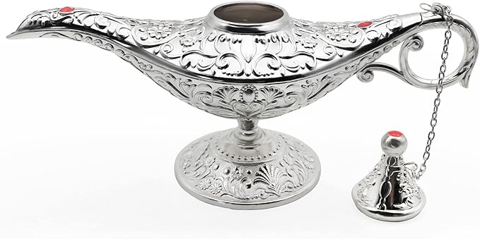 Classic Vintage Collectable Rare Legend Aladdin Magic Genie Costume Lamp Home Table Decoration & Gift, Silver - LeafyLoom