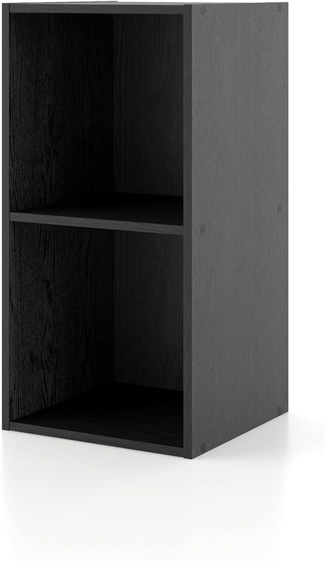 Apexa 2 Cube Storage Organizer Shelves, Stackable Wood Bookcase Fits Cubby Bins for Organization, Dorm Teen Room Decor & Home Office, Black - LeafyLoom