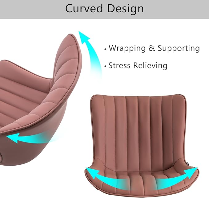 YOUNIKE Armless Office Chair with Wheels Leather Swivel Desk Chair Upholstered Adjustable Computer Task Chair Modern Rolling Vanity Chair Rocking Gaming Chair Dusty Rose Pink - LeafyLoom