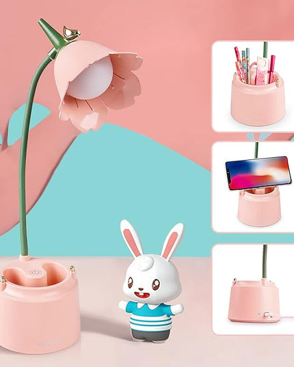 Neporal Small Desk Lamp, Rechargeable LED Desk Lamp Touch Control with 360° Bendable Adjustable Neck, Kawaii Room Accessories, Dimmable Cute Desk Lamp, Pink - LeafyLoom