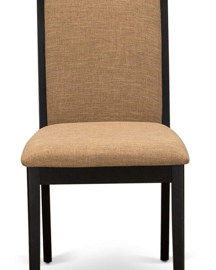 East West Furniture ESLA3-BCH-47 Eden 3 Piece Modern Dining Set Contains a Round Wooden Table with Pedestal and 2 Light Sable Linen Fabric Upholstered Chairs, 30x30 Inch, Black & Cherry - LeafyLoom
