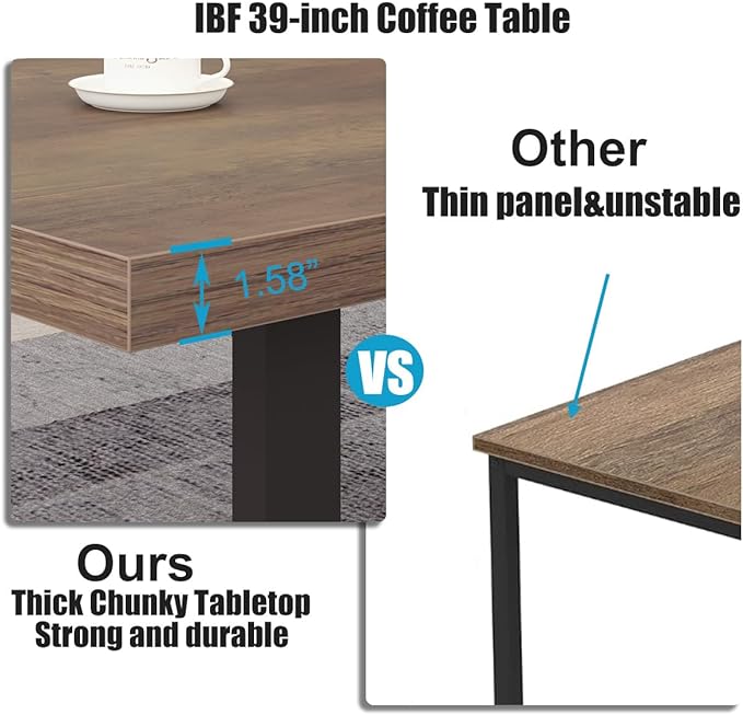 IBF Farmhouse Coffee Table, Modern Simple Wood Coffee Table for Living Room, Industrial Minimalist Rectangle Center Table, Wood and Metal Tea Coffee Table for Home Office Bedroom, Rustic Oak, 39 inch - LeafyLoom