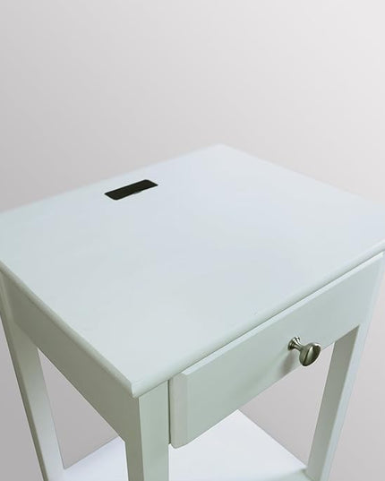 Casual Home Owl White Night Stand with USB Port , 17.5 in x 14.25 in x 24.5 in (W x L x H) - LeafyLoom