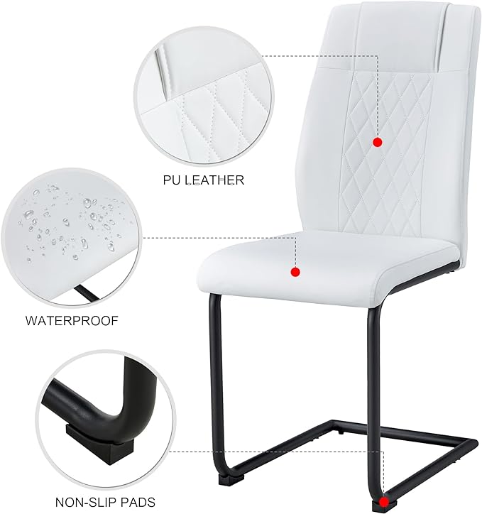 NicBex Dining Chairs Set of 4 Modern Faux Leather High Back Dining Room Kitchen Chairs with Black Metal Legs,Side Chairs for Dining Room, Kitchen,Living Room, and Restaurants,White - LeafyLoom