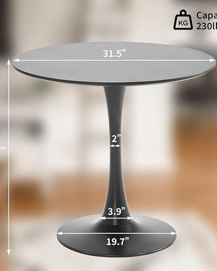 Black Round Dining Table, 31.5" Tulip Table Kitchen Round Dining Table for 2-4 People with MDF Table Top and Metal Pedestal Base, Mid-Century Leisure Table for Home, Dining Room, Cafe - LeafyLoom