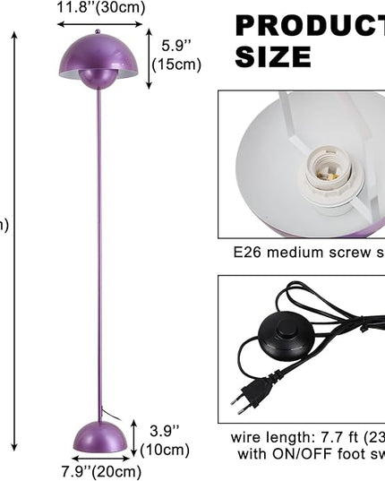 COSYLUX Modern Floor Lamp for Living Room, Industrial Tall Standing Lamp for Bedroom, Metal Shade Reflecting Light reading Floor Lamp for Office, Nursery Room, Corner(Pearl Purple) - LeafyLoom
