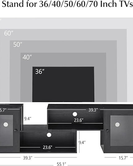 VECELO LED TV Stand for Televisions up to 70 Inchs Modern Entertainment Center with Storage Media Console with 23 Flashing Options and 4 Customizable Modes for Living Room, Bedroom, Black - LeafyLoom