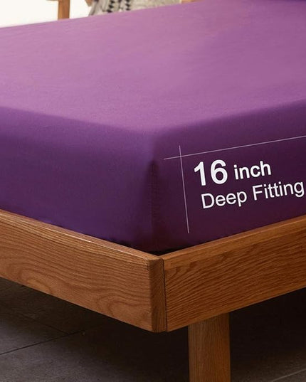 SONORO KATE Bed Sheet Set Super Soft Microfiber 1800 Thread Count Luxury Egyptian Sheets 16-Inch Deep Pocket Wrinkle -4 Piece(King Purple) - LeafyLoom
