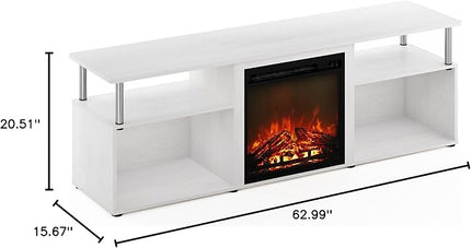 Furinno Jensen Open Storage Fireplace Entertainment Center for TV up to 70 Inch with Stainless Steel Tubes, White Oak/Chrome - LeafyLoom