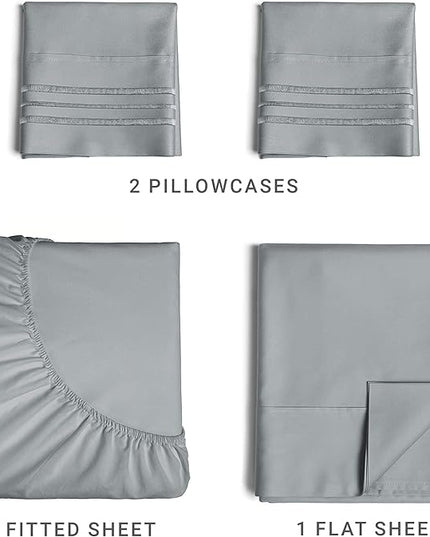 Queen Size 4 Piece Sheet Set - Comfy Breathable & Cooling Sheets - Hotel Luxury Bed Sheets for Women & Men - Deep Pockets, Easy-Fit, Soft & Wrinkle Free Sheets - Steel Blue Oeko-Tex Bed Sheet Set - LeafyLoom