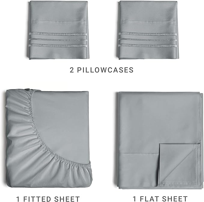 Queen Size 4 Piece Sheet Set - Comfy Breathable & Cooling Sheets - Hotel Luxury Bed Sheets for Women & Men - Deep Pockets, Easy-Fit, Soft & Wrinkle Free Sheets - Steel Blue Oeko-Tex Bed Sheet Set - LeafyLoom