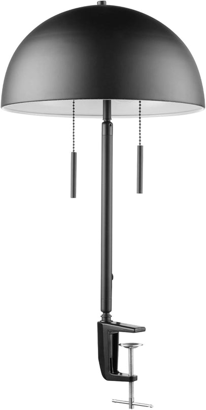 Globe Electric 52883 Luna 18" 2-Light Clamp-Arm Desk Lamp, Matte Black, Mushroom Shade, Double On/Off Pull Chains - LeafyLoom