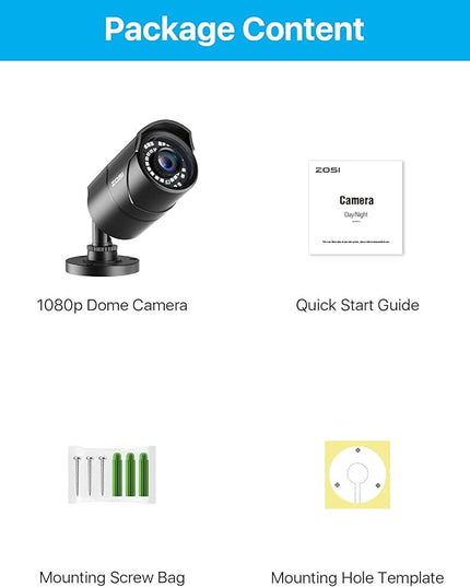 ZOSI 1080P 1920TVL Security Camera Outdoor Indoor,Hybrid 4-in-1 TVI/CVI/AHD/960H CVBS Bullet Cam for Analog Home Office Surveillance DVR CCTV System,IP67 Weatherproof,120ft IR Night Vision,Black ZOSI