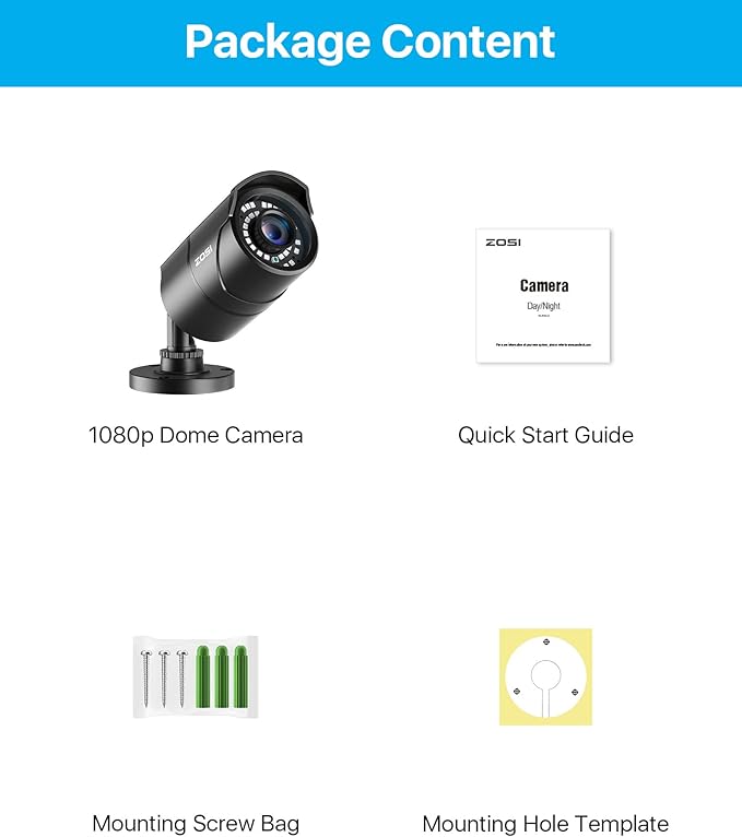 ZOSI 1080P 1920TVL Security Camera Outdoor Indoor,Hybrid 4-in-1 TVI/CVI/AHD/960H CVBS Bullet Cam for Analog Home Office Surveillance DVR CCTV System,IP67 Weatherproof,120ft IR Night Vision,Black ZOSI