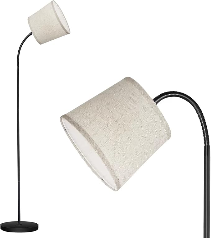 LED Floor Lamp, Standing Lamp for Living Room with Linen Lamp Shade,Adjustable Gooseneck Modern Reading Light,Floor Lamps for Bedroom,Office,Farmhouse,12W LED Bulb Included - LeafyLoom