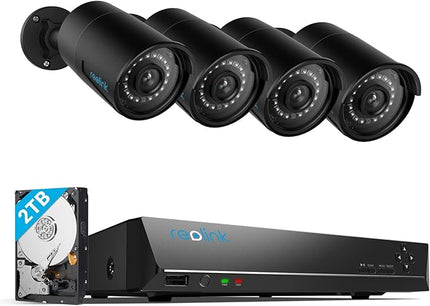 REOLINK 8CH 5MP PoE Security Camera System, 4pcs Wired PoE IP Cameras Outdoor with Person/Pet/Vehicle Detection, 4K 8CH NVR with 2TB HDD for 24-7 Recording, RLK8-410B4-5MP Black REOLINK