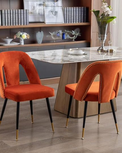 NicBex Dining Chairs Set of 2 Velvet Upholstered Kitchen Dining Chairs with Nailhead Trim for Dining Room-Orange - LeafyLoom