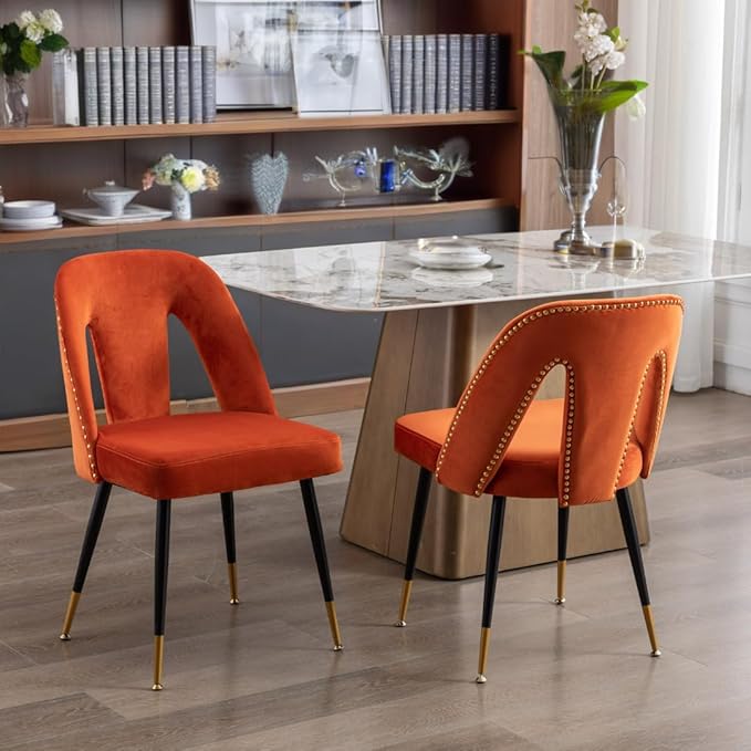 NicBex Dining Chairs Set of 2 Velvet Upholstered Kitchen Dining Chairs with Nailhead Trim for Dining Room-Orange - LeafyLoom