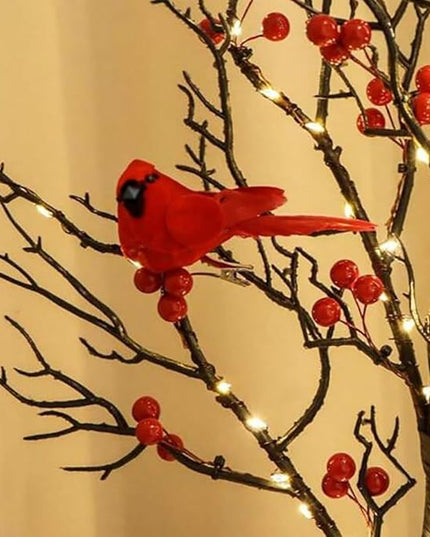 21in Black Birch Tree with 60 Led Lights, Twinkle Tree Lamp with Lighted Branches, Fairy Light Spirit Tree with 2 Red Birds for Room Decor, Easter, Halloween, Thanksgiving, Christmas, New Year, etc. - LeafyLoom