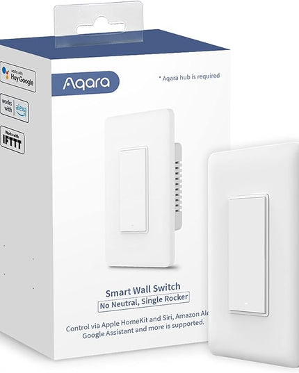 Aqara Smart Light Switch (No Neutral, Single Rocker), Requires AQARA HUB, Zigbee Light Switch, Remote Control and Smart Home Automation, Compatible with HomeKit, Google, Works with Alexa, SmartThings Aqara